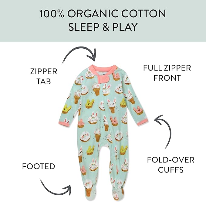HonestBaby Baby Celebration Sleep & Play Footed One-Piece Pajama Sleeper 100% Organic Cotton