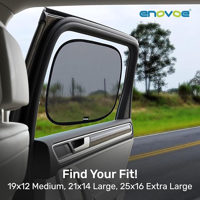 Enovoe Car Window Shades for Baby (4 Pack) - 21"x14" - Sun Shade Blocker, Cling - Glare Shield and UV Rays Protection for Your Child - Side Windows Screens for SUV- Mesh Window Shades for Car Baby