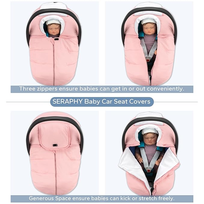 SERAPHY Car Seat Cover Baby Winter Carseat Cover for Babies, Universal Warm Infant Car Seat Canopy & Stroller Covers Accessories for Newborn Boy Girl Essentials, Pink