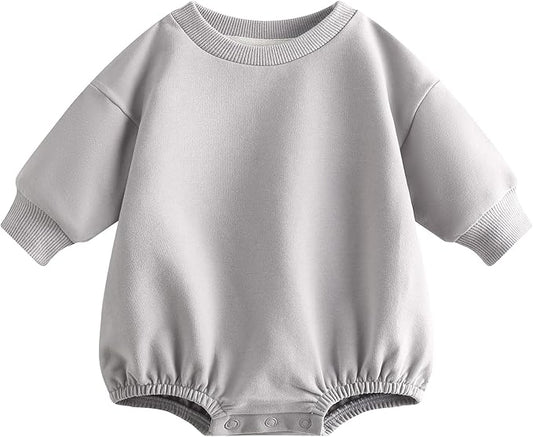 Bafeicao Baby Boy Girl Sweatshirt Romper Organic Cotton Solid Color Long Sleeve Bubble Romper Oversized Warm Fall Winter
