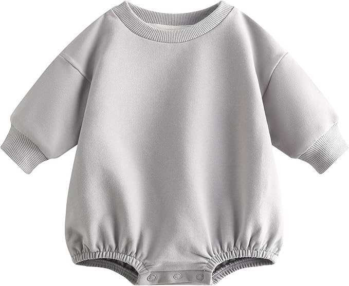 Bafeicao Baby Boy Girl Sweatshirt Romper Organic Cotton Solid Color Long Sleeve Bubble Romper Oversized Warm Fall Winter