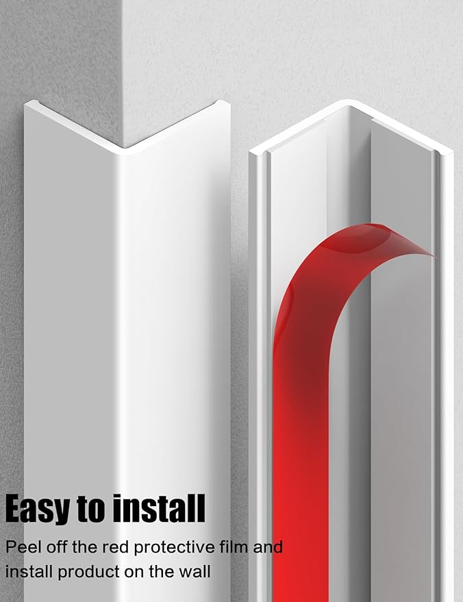 ‎Frychee Wall Corner Protector, Walls Edge Protector，Self-Adhesive Wall Corner Guards,PVC Double Side Edge Protector， Furniture Stairs Guard (4, 2.5x90cm/0.98x35.4in)