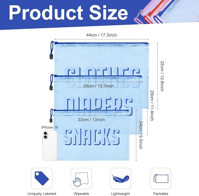 3pcs Hospital Bag Organizing Pouches for Labor and Delivery, Maternity Essentials Diaper Bag Organizer for Mom Travel (Blue, Large)