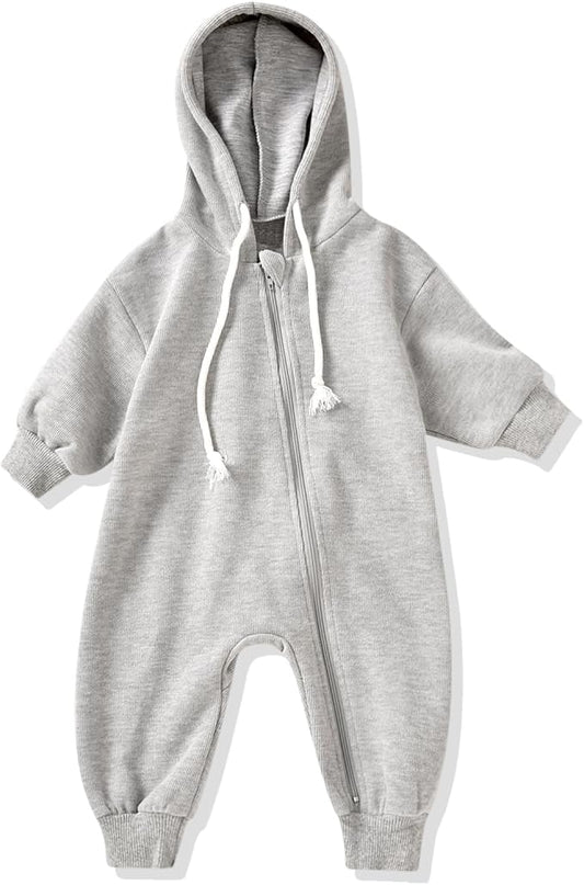 Unutiylo Unisex Baby Boys Girls Long Sleeve Infant Baby Zipper Hooded Jumpsuits Romper Loose Outfit Clothes