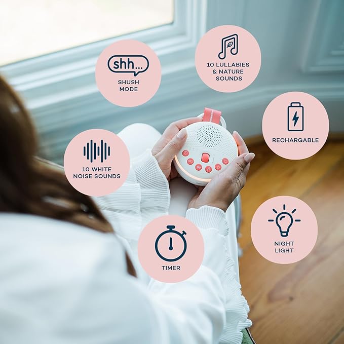SlumberPod SlumberCalm Portable Sound Machine | White Noise Sound Machine Baby | Shhh Mode | 21 Relaxing Sleep Sounds | Travel Sound Machine | Rechargeable Night Light | Baby Registry Gift