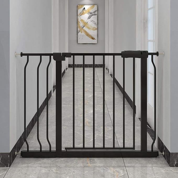 Extra Wide Baby Gate Tension Indoor Safety Gates Black Metal Large Pressure Mounted Pet Gate Walk Through Long Safety Dog Gate for The House Doorways Stairs (33.86"-38.58"/86-98CM, Black)