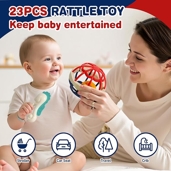 Baby Rattles 0-6 Months,Infant Sensory Teething Toys Set for 3-6 Months with Wrist Socks,Learning Developmental Toys,Perfect Baby Gift for 6-12 Months Newborn Boys Girls (Blackwhite Rattle Set)