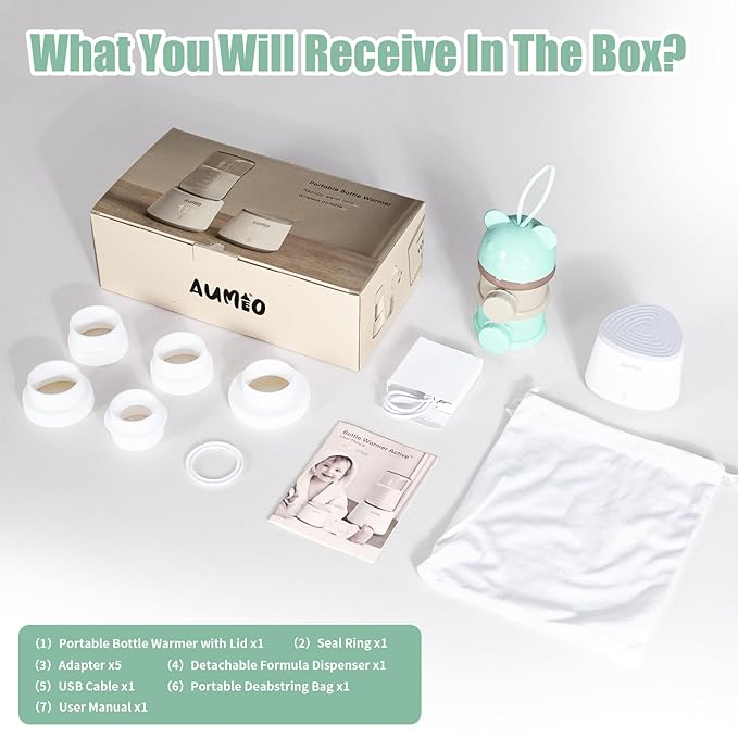 Portable Bottle Warmer, Travel Bottle Warmers for Breastmilk Formula, Rechargeable Baby Milk Warmer On the Go-Fast Bottles Warmer with 5 Adapters, 10000mAh, Smart Temperature Control, Leak-Proof