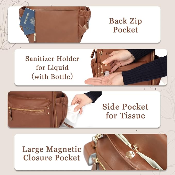 miss fong Small Diaper Bag Mini Diaper Bag Backpack Mini Backpack with 11 Pockets Baby Diaper Bag with Hand Sanitizer Holder, 2 Insulated Pockets