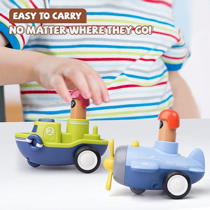 LiKee Toy Cars for Toddlers 1 2 3 4 Years Old Boy Girl, 4 Pcs Pull Back Cars for 18+ Months Baby Infant Gift, Kids Trucks Push and Go Back Friction Powered Vehicles (Transport)