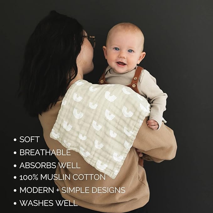 Mebie Baby Burp Cloths, Woods Print 3-Pack, Muslin Burp Cloth Set for Spit Up, Drool, and More, Boho Burp Cloths for Baby Boy and Girl, Baby Must Haves for Registry Lists and Gifts for Newborns