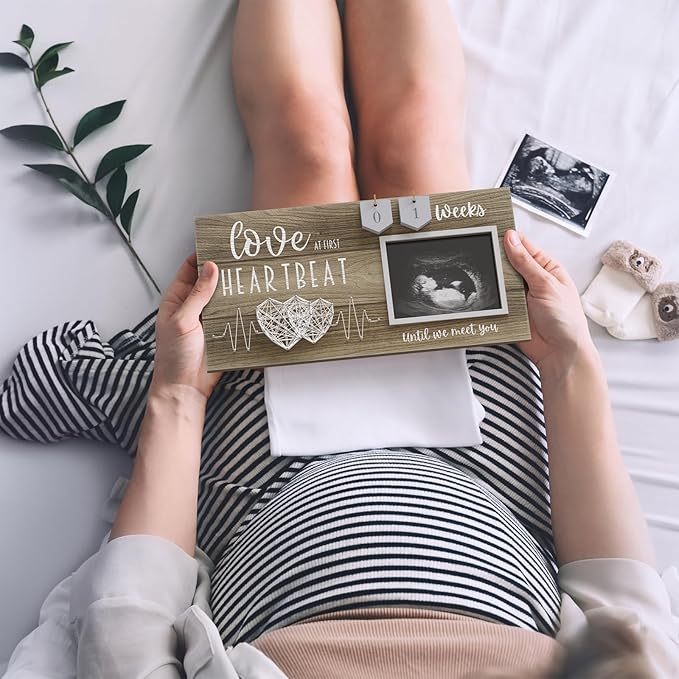 Baby Sonogram Picture Frame with Countdown Weeks - Standard 4"x3" Ultrasound Photo - Pregnancy Announcements Ideas - Gender Reveal Baby-Shower Gift - New Mom Expecting Parents to Be Keepsake Gifts