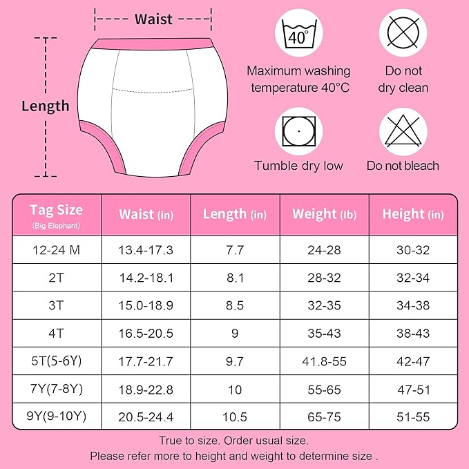 BIG ELEPHANT 10-Pack Baby Potty Training Underwear, Soft 100% Cotton Absorbent Training Pants for Boys & Girls, Ages 12M-10Y