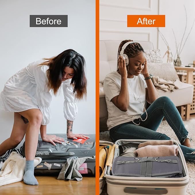 TABITORA Travel Portable Hanging Shelves Closet Organizer Packing Luggage Storage with Multifunctional and Foldable Invisible Compartment,Lightweight, for Suitcase, RV,Closet…Grey,XL