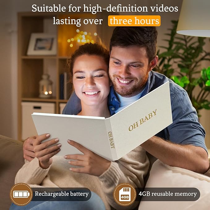 The Story of You – Luxury Memory Video Book, Linen Cover with Gold Foil, 7″ HD Screen, 4GB Rechargeable Digital Album for Baby Keepsake & Newborn Gift