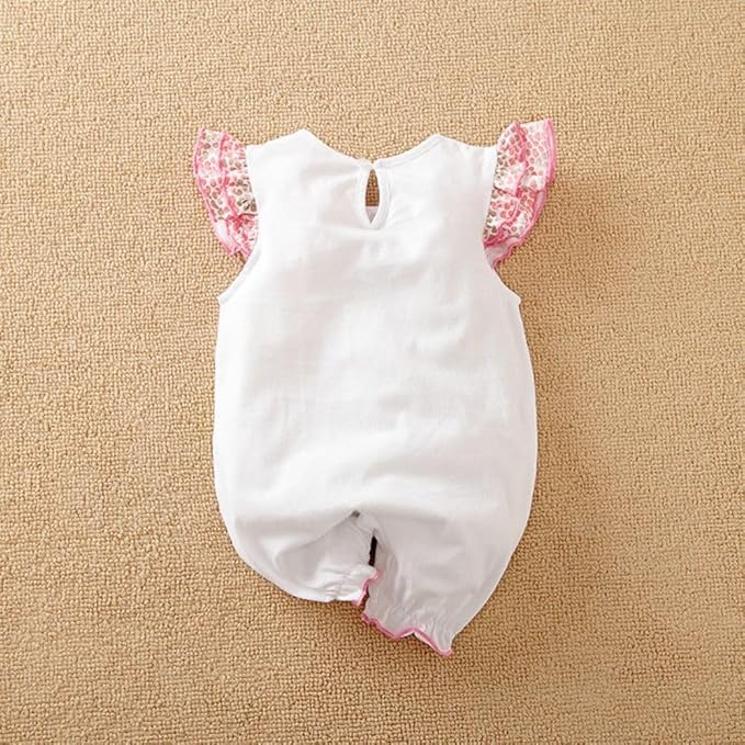 Cute Giraffe + Zebra With Floral Print Long Sleeve Baby Girl Clothes White Jumpsuit For Baby One-Piece Romper