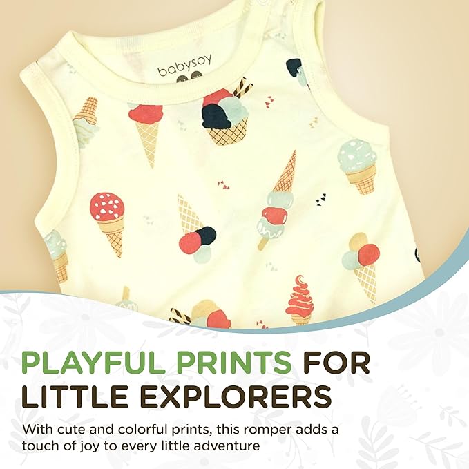 Babysoy Organic Pattern Print Tank Romper Shortall