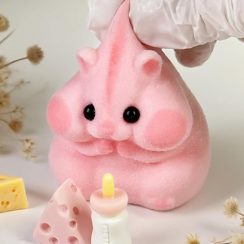 Handmade Taba Squishy Hamster Toy, Cute Squishy Hamster Fidget Toy, Realistic Hamster Toy, Soft Silicone Mochi Furry Toy, Stress Relief Gift for Adults & Kids, Sensory Anxiety Plushie (Pink)