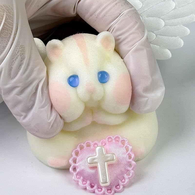 Handmade Taba Squishy Hamster Toy, Cute Squishy Hamster Fidget Toy, Realistic Hamster Toy, Soft Silicone Mochi Furry Toy, Stress Relief Gift for Adults & Kids,Halloween Decor(White-Angel)