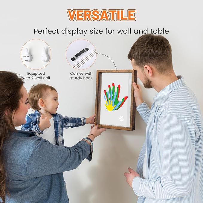 Family Handprint Kit, DIY Craft Keepsake Frame, Personalized Hand Print Ornament, Home Decor,Family Gifts for New Parents, Grandparents, Father's Day, Mother's Day, Anniversary, Christmas (Brown)