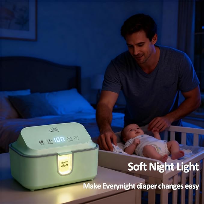 Chefhandy Baby Wipe Warmer, Wipe Warmer and Baby Wet Wipes Dispenser with UV Light Sanitizer,Baby Wipes Warmer for Babies,3 Heat Modes,Night Light,Heating Silence,Large Capacity Wipes Warmer (Green)