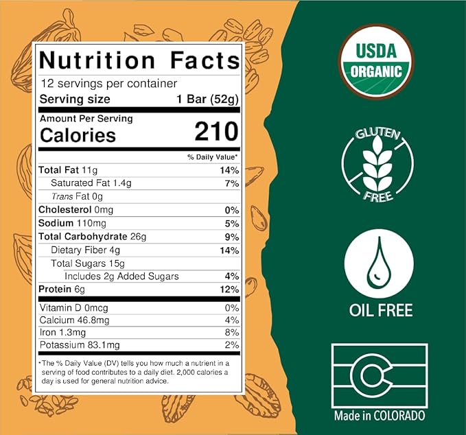 BAR-U-EAT Gluten-Free, Organic, Soft & Chewy Energy Bar. Whole Food Ingredients | Compostable Packaging | No Artificial Sugar | Healthy Snacks (Coffee Pecan 12 Pack)