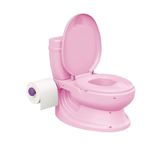 ToyLet Potty Training Toilet Seat | Toddler Potty Training with Comfy Seat Cover, Tank Storage & Paper Roll Holder | Easy to Empty and Clean | Soft & Comfortable Potty Trainer for Boys & Girls (Pink)