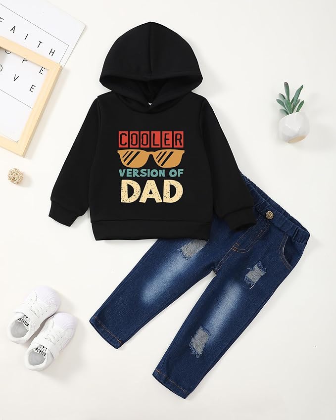 NZRVAWS Baby Boy Clothes Toddler Boy Outfit 2 3 4T 6 12 18 24 Month Fall Winter Hoodie Ripped Jeans Clothing