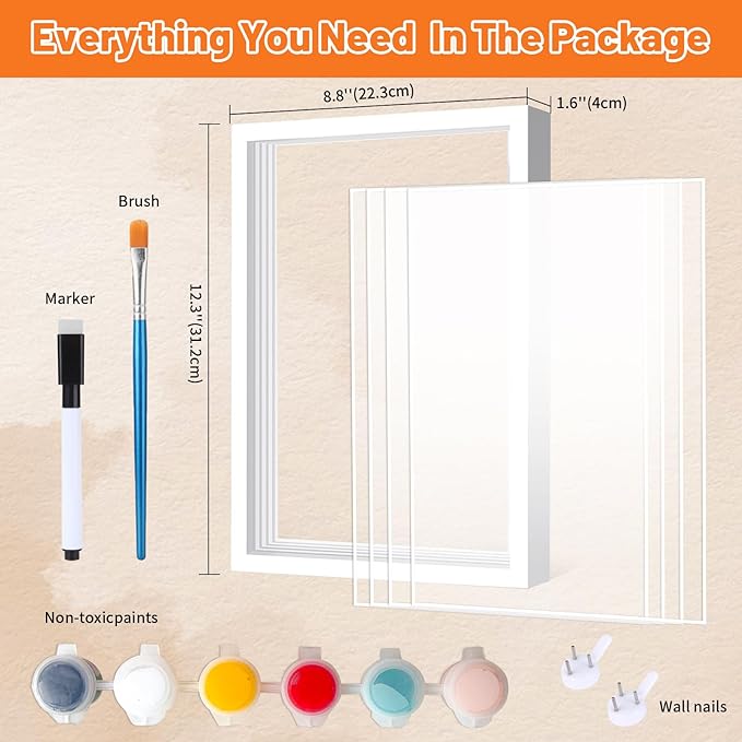 Family Handprint Kit, DIY Craft Keepsake Frame, Personalized Hand Print Ornament, Home Decor,Family Gifts for New Parents, Grandparents, Father's Day, Mother's Day, Anniversary, Christmas (White)