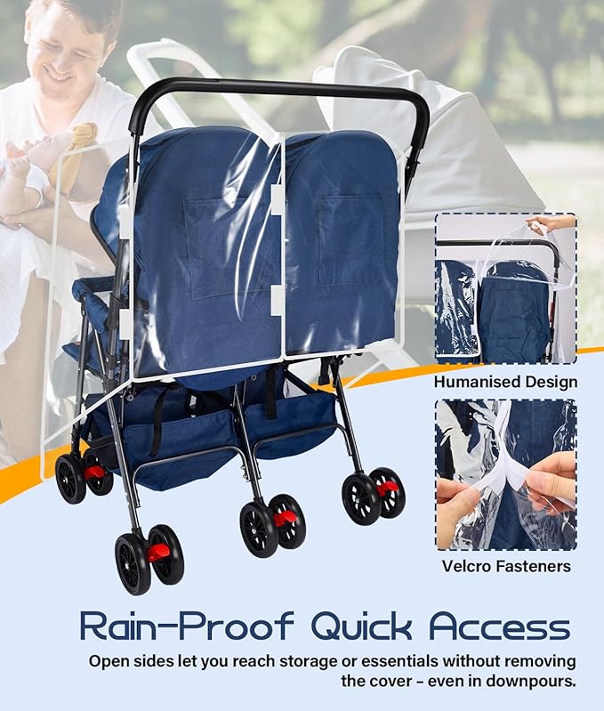 Double Stroller Rain Cover, Weather Shield for Side by Side Baby Double Stroller, Universal Waterproof Stroller Cover for Rain/Wind/Snow/Cold/Dust, Baby Travel Outdoor Accessories