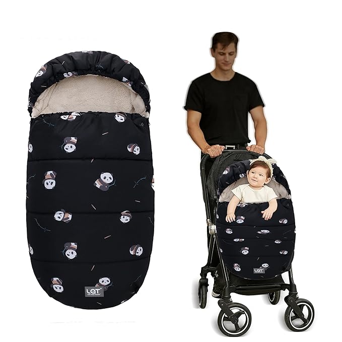 LAT Baby Warm Bunting Bag Universal,Stroller Sleeping Bag Cold Weather,Waterproof Toddler Footmuff(Detachable,Black Panda)