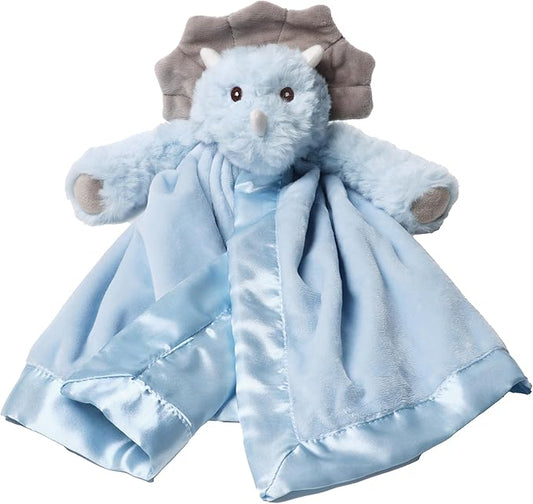 Bearington Baby Lil’ Tracer Snuggler, 15 Inch Light Blue Dinosaur Plush Stuffed Animal Security Blanket Lovey for Babies
