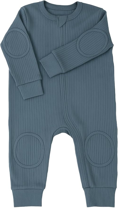 Premium Baby Romper Onesie - 100% Cotton, Double Zipper, Knee & Elbow Pads Extra Safety with Peace of Mind