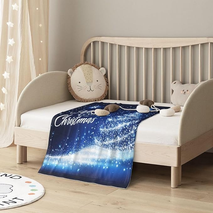Baby Blanket Merry Christmas Blue Tree for Boy Girl Newborn 30x40 Inch Toddler Infant Nursery Throw Blankets Double Layer Comfy Soft Plush Stroller Crib Quilt