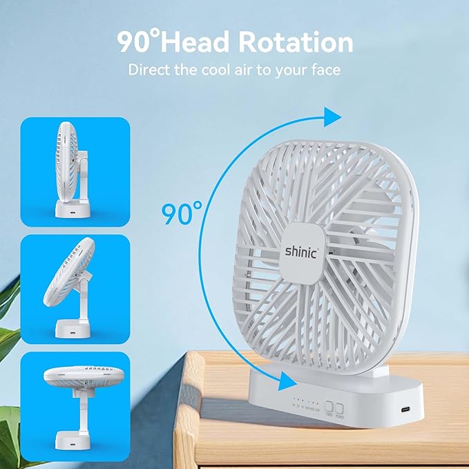 shinic 5" Battery Operated Fan, AA Battery Magnetic Fan, Ultra-Quiet Desk Fan with Timer, 3 Speeds, Adjustable Tilt for Bedroom, Office, Camping,Outdoor Travel,White