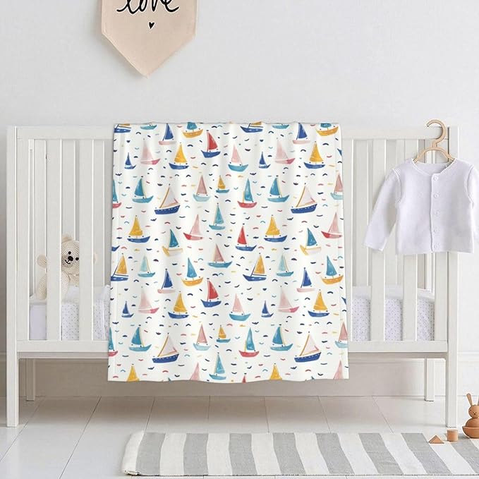 Baby Blanket Boats Childish for Boy Girl Newborn 30x40 Inch Toddler Infant Nursery Throw Blankets Double Layer Comfy Soft Plush Stroller Crib Quilt