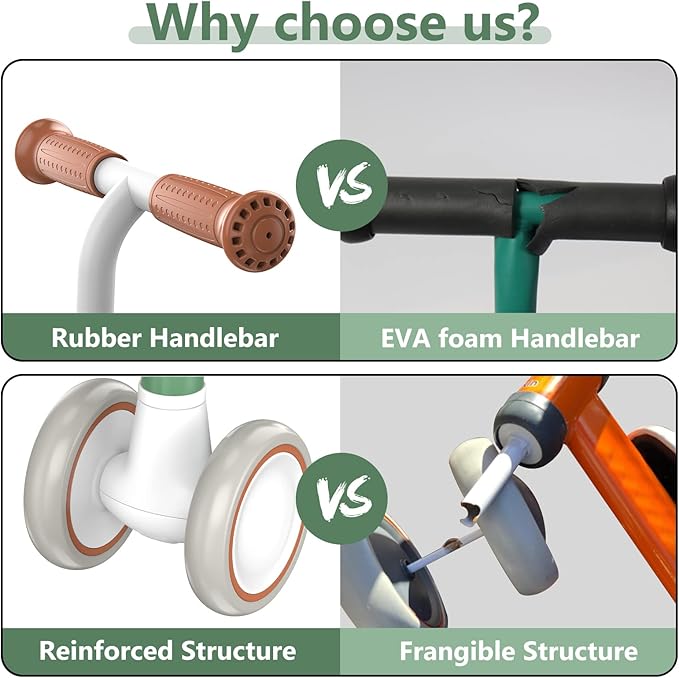 Liberry Baby Balance Bike for 1 Year Old Boys, 4 Wheels Toddler Balance Bike with Adjustable Seat, 12-24 Months Infant's First Birthday Gift (Green)