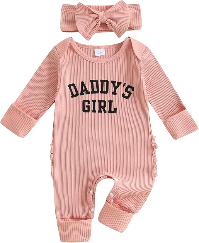 Newborn Baby Girls Rompers Knit Round Neck Long Sleeve Infant Fall Jumpsuits with Headband Coming Home Outfit