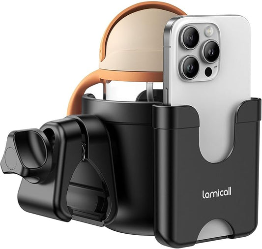 Stroller Cup Holder with Phone Holder - [Upgraded Anti-Slip Grips] [2-in-1] Walker Cup Holder, Wheelchair, Stroller Accessories, Universal Holder for Uppababy, Doona, Nuna, Jogger, Britax, Bugaboo