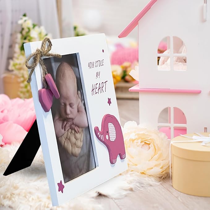Baby Girl You Stole My Heart Wooden Newborn Picture Frame | Perfect for Baby Shower, Pregnancy Gift, Mom & Grandma Gifts | Fits 4 x 6 Pic (Pink)