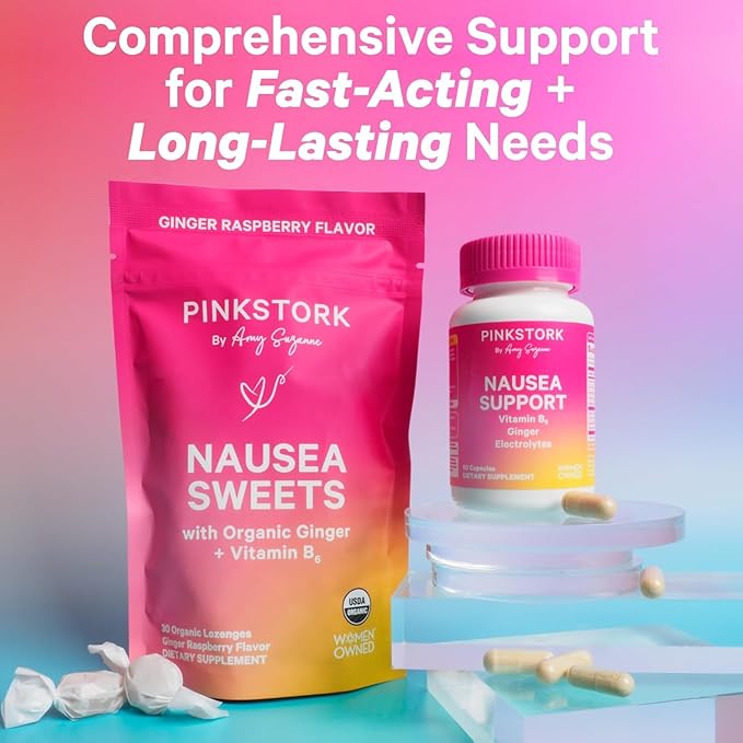 Pink Stork Organic Peppermint Sweets for Morning Sickness and Motion Sickness Support, Added Vitamin B6, 1st Trimester Pregnancy Must Haves - 30 Wrapped Peppermint Candies