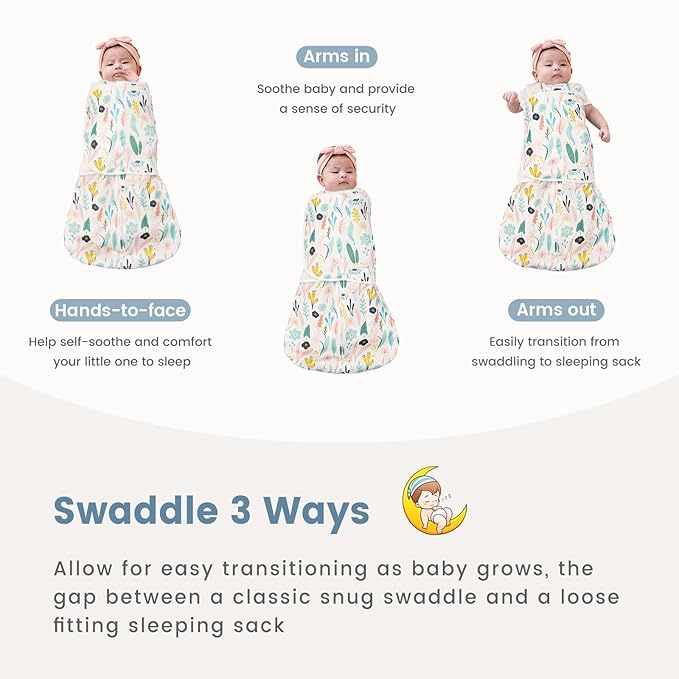 ZIGJOY Sleep Sack Swaddle 1.0 Tog Baby Wearable Blanket 100% Cotton Baby Swaddle Blanket for Newborns 0-6 Months Green&Tropical Rainforest
