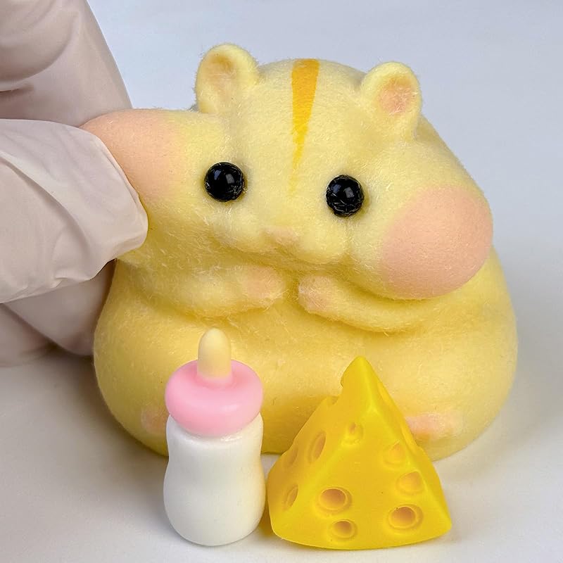 Handmade Taba Squishy Hamster Toy, Cute Squishy Hamster Fidget Toy, Realistic Hamster Toy, Soft Silicone Mochi Furry Toy, Stress Relief Gift for Adults & Kids, Sensory Anxiety Plushie (Yellow)
