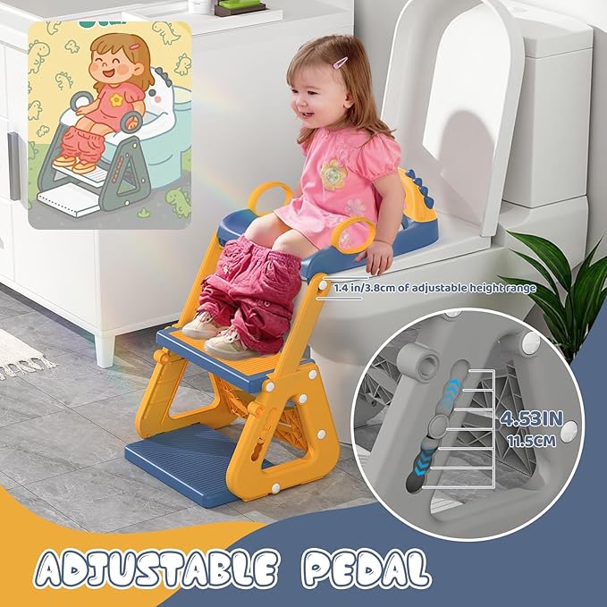 Potty Training Seat, Upgrade 2 in 1 Potty Training Toilet with Step Stool Foldable Toddler Toilet Seat for Kids Boys Girls Toddler Potty with Splash Guard Anti-Slip Pad Adjustable Ladder & Seat Height