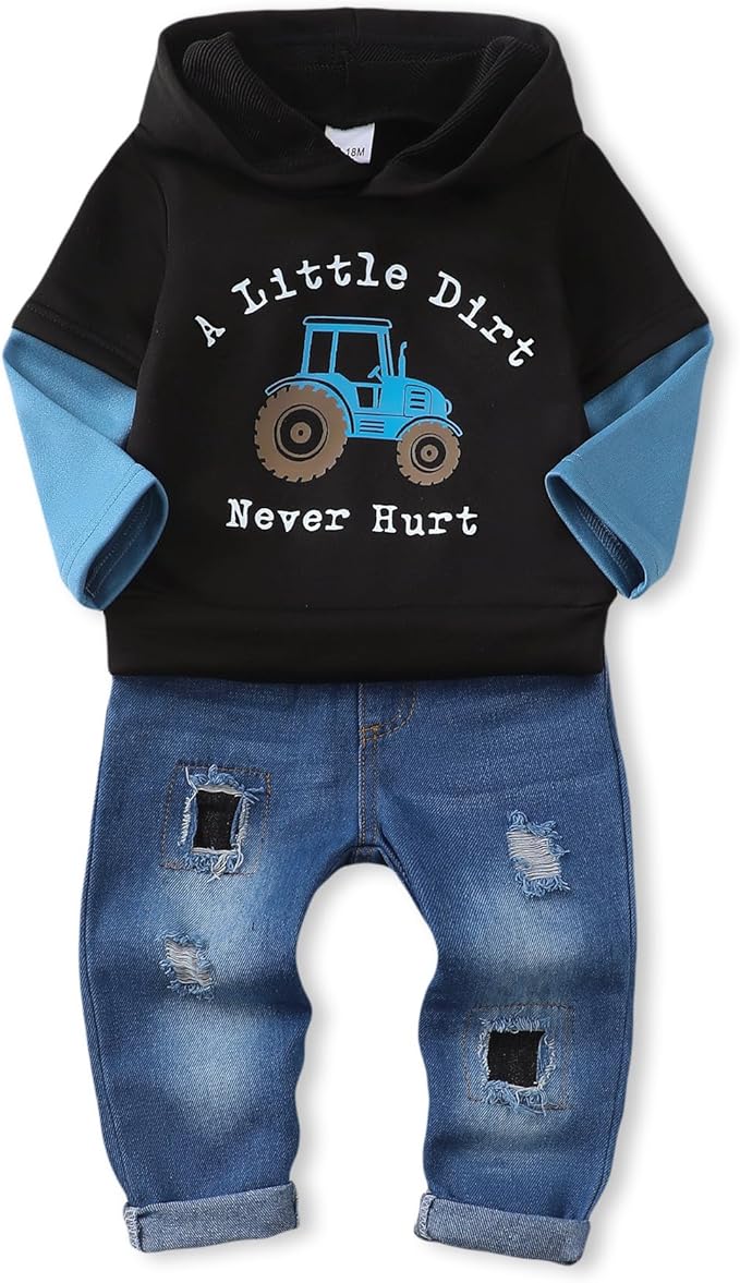 NZRVAWS Baby Boy Clothes Toddler Boy Outfit 2 3 4T 6 12 18 24 Month Fall Winter Hoodie Ripped Jeans Clothing