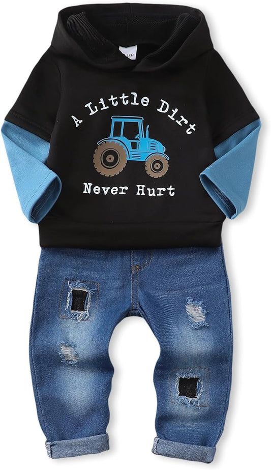 NZRVAWS Baby Boy Clothes Toddler Boy Outfit 2 3 4T 6 12 18 24 Month Fall Winter Hoodie Ripped Jeans Clothing