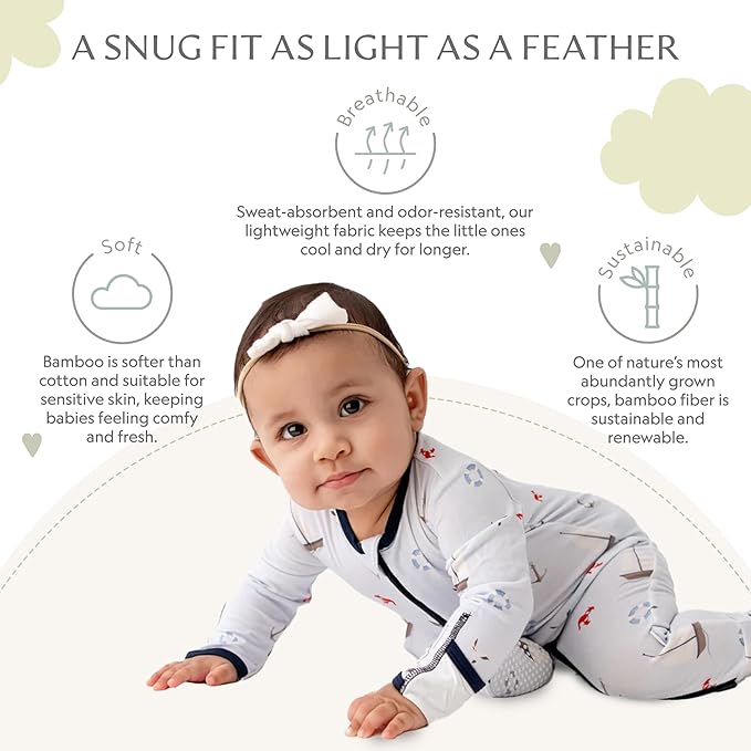 Bamboo Little Soft Baby Footie Pajamas, Baby Clothes, Newborn Sleepers, 95% Viscose and 5% Spandex, 0-24 Months