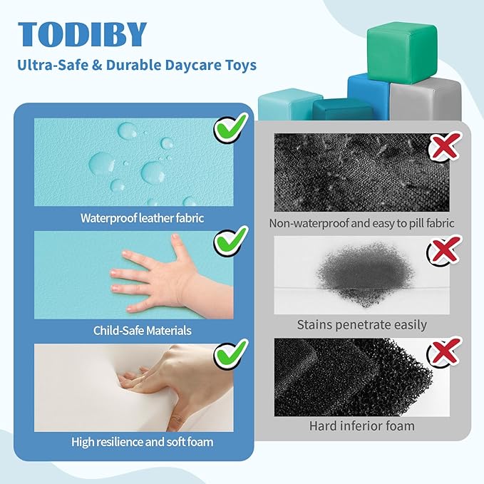 Foam Building Blocks for Toddlers：12-Pieces Wipeable Leather Stacking Cubes Kids - Large Soft Toys Play Set for Learning Construction Baby Preschool Daycare Therapy Birthday Gift (Modern)