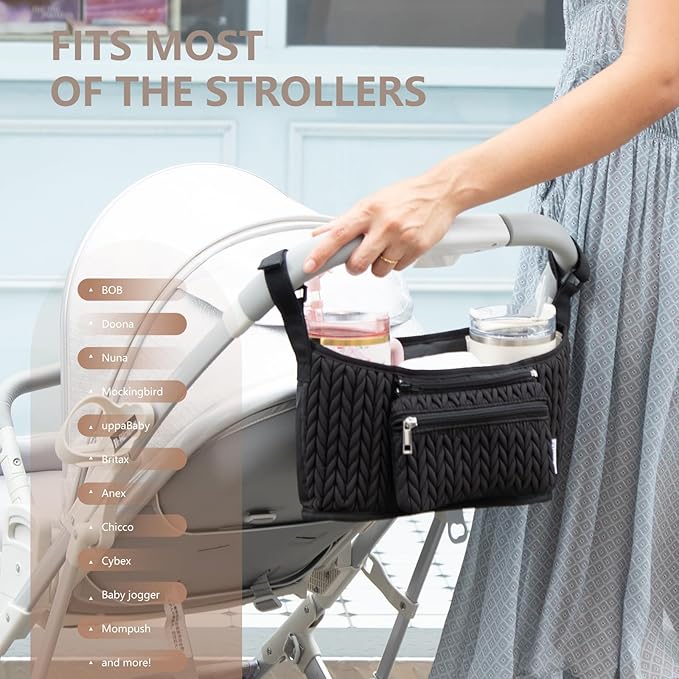 Stroller Organizer With Insulated Bottle Holder- Universal Fit, Detachable Bag, Fit For Most Of The Stroller And Pet Stroller (Black-B)