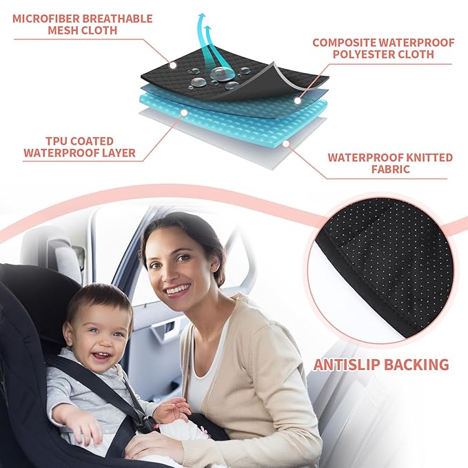 2 Pack Floral Car Seat Protector for Potty Training Waterproof Piddle Pad Cover from Spillages Nappy Leaks Toilet Training Anti Slip Backing Strollers Carseat Liner for Toddlers Babies